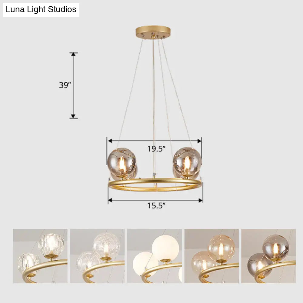 Postmodern Metal Pendant Chandelier With Glass Ball Shade 4 / Gold