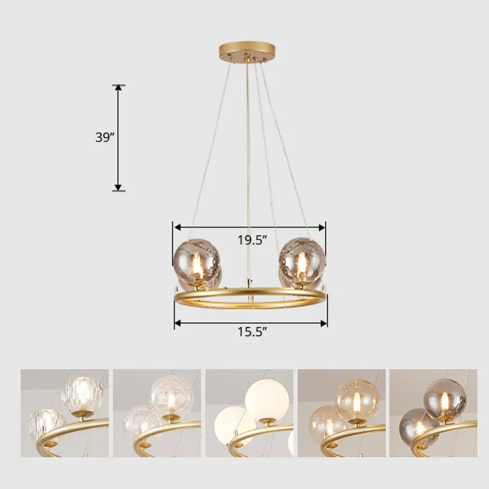 Postmodern Metal Chandelier With Ball Glass Shade 4 / Gold