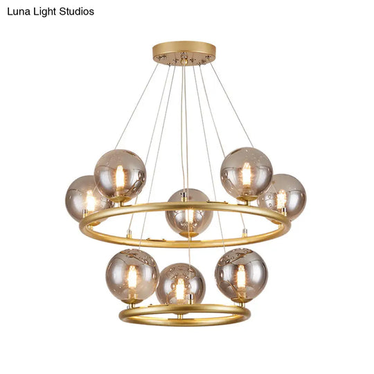 Postmodern Metal Chandelier With Ball Glass Shade