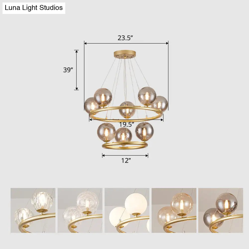 Postmodern Metal Pendant Chandelier With Glass Ball Shade 8 / Gold