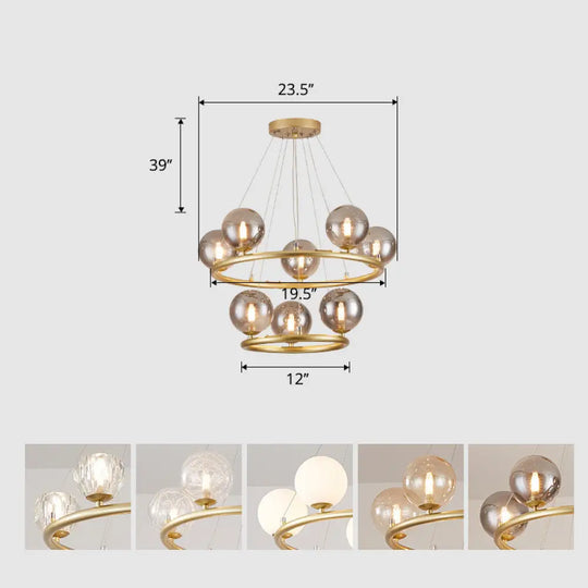 Postmodern Metal Chandelier With Ball Glass Shade 8 / Gold