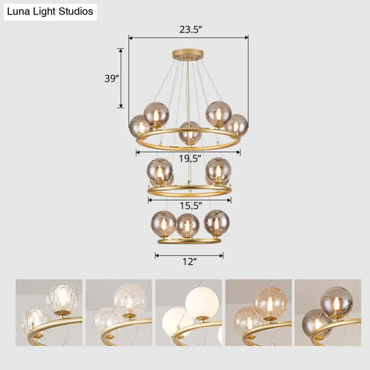 Postmodern Metal Pendant Chandelier With Glass Ball Shade 12 / Gold