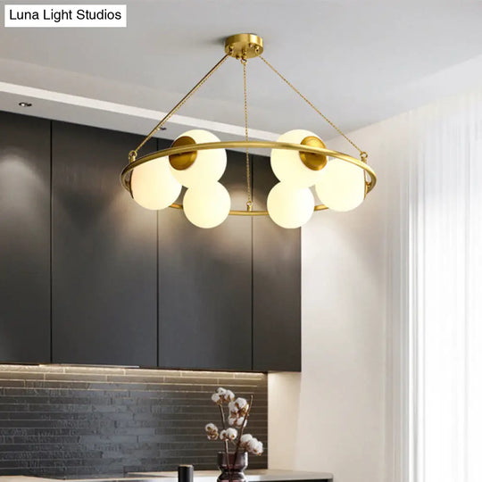 Postmodern Metal Chandelier With Frosted Glass Shades - 6/8 Lights Brass Finish