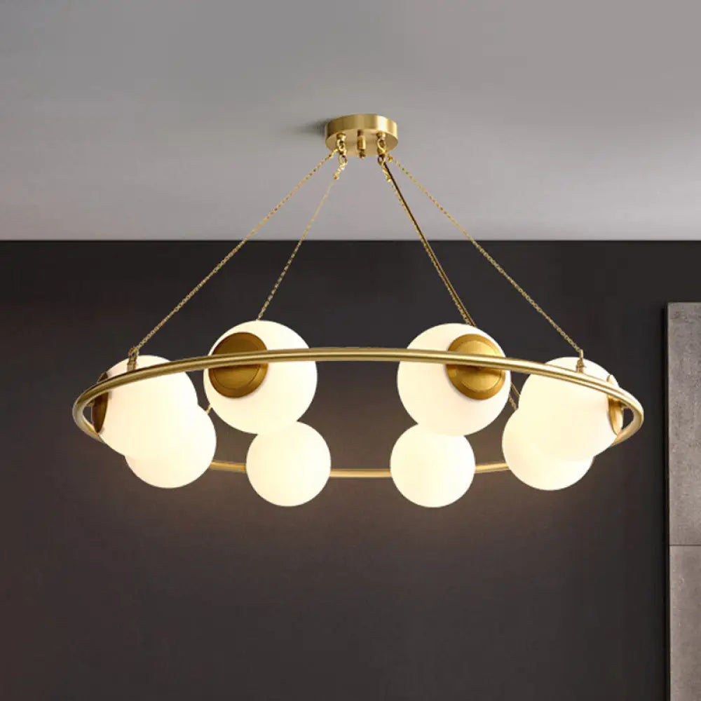 Postmodern Metal Chandelier With Frosted Glass Shades - 6/8 Lights Brass Finish 8 /