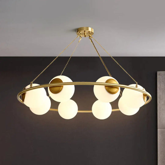 Postmodern Metal Chandelier With Frosted Glass Shades - 6/8 Lights Brass Finish 8 /