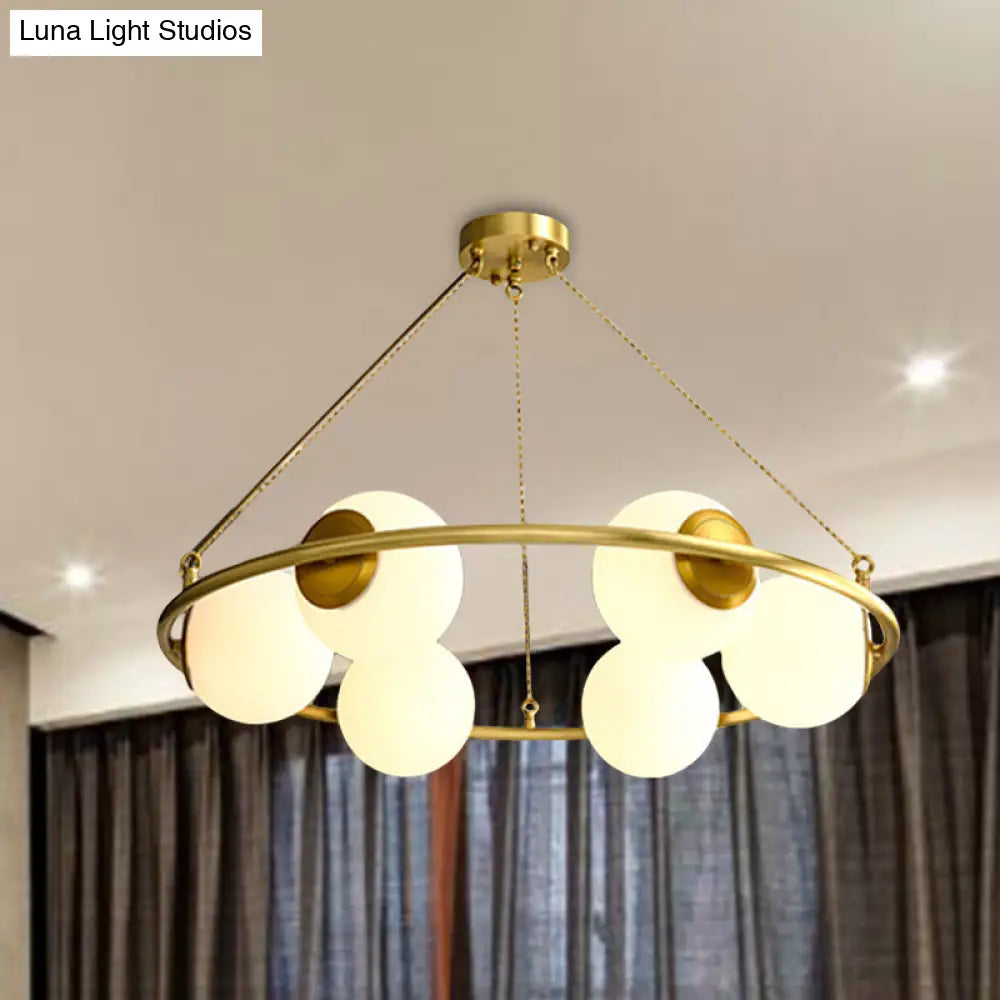 Postmodern Metal Chandelier With Frosted Glass Shades - 6/8 Lights Brass Finish