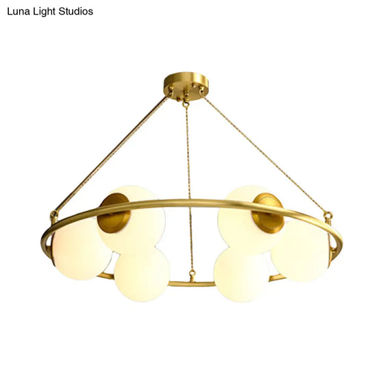 Postmodern Metal Chandelier With Frosted Glass Shades - 6/8 Lights Brass Finish