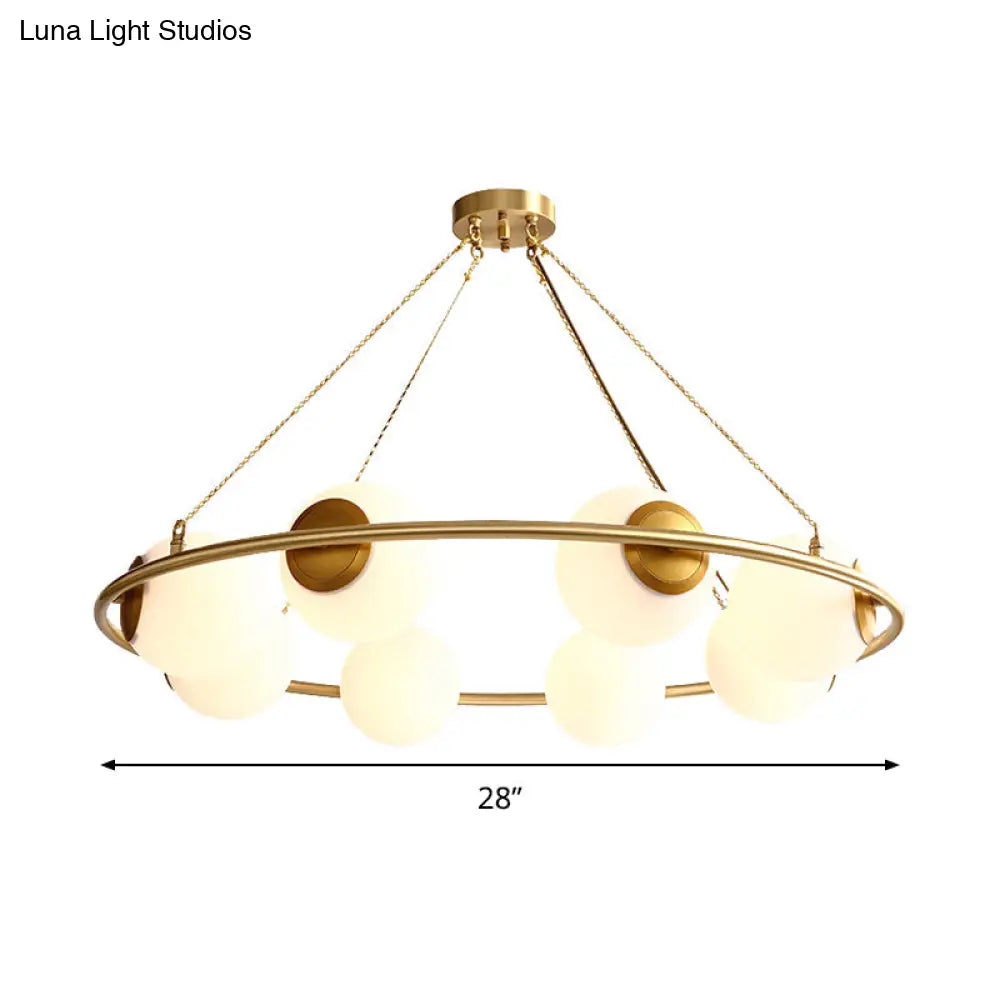 Postmodern Metal Chandelier With Frosted Glass Shades - 6/8 Lights Brass Finish