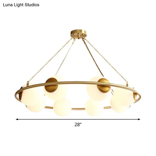 Postmodern Metal Chandelier With Frosted Glass Shades - 6/8 Lights Brass Finish