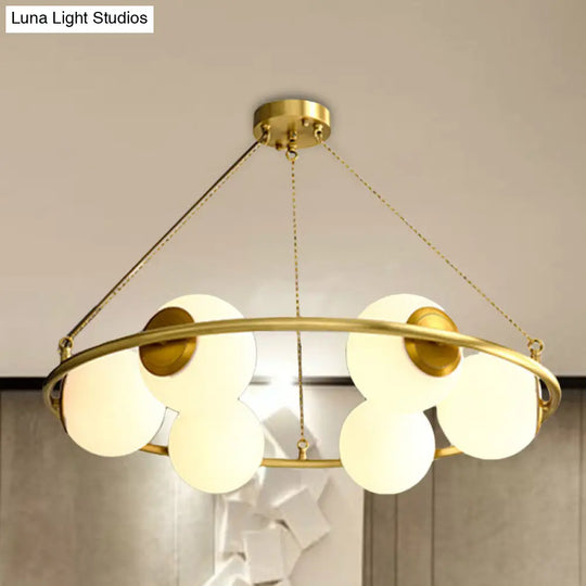 Postmodern Metal Chandelier With Frosted Glass Shades - 6/8 Lights Brass Finish