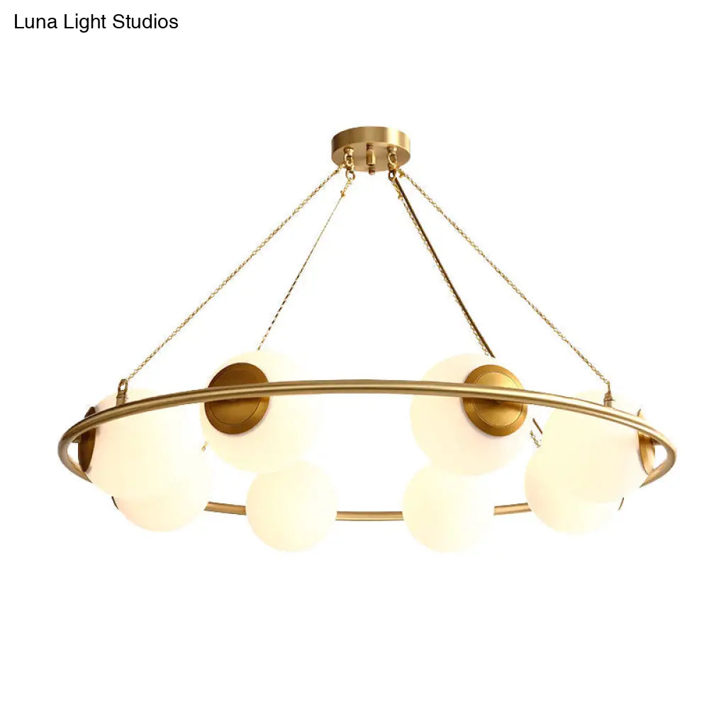 Postmodern Metal Chandelier With Frosted Glass Shades - 6/8 Lights Brass Finish