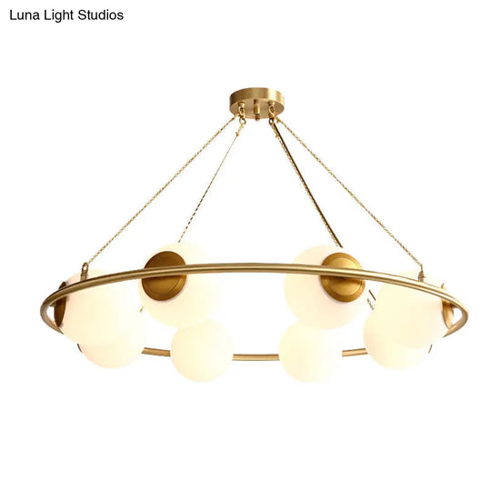 Postmodern Metal Chandelier With Frosted Glass Shades - 6/8 Lights Brass Finish