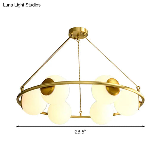 Postmodern Metal Chandelier With Globe Frosted Glass Shades - 6/8 Lights Brass Hanging Lamp