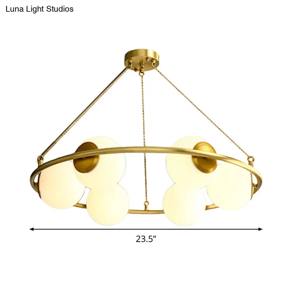 Postmodern Metal Chandelier With Frosted Glass Shades - 6/8 Lights Brass Finish