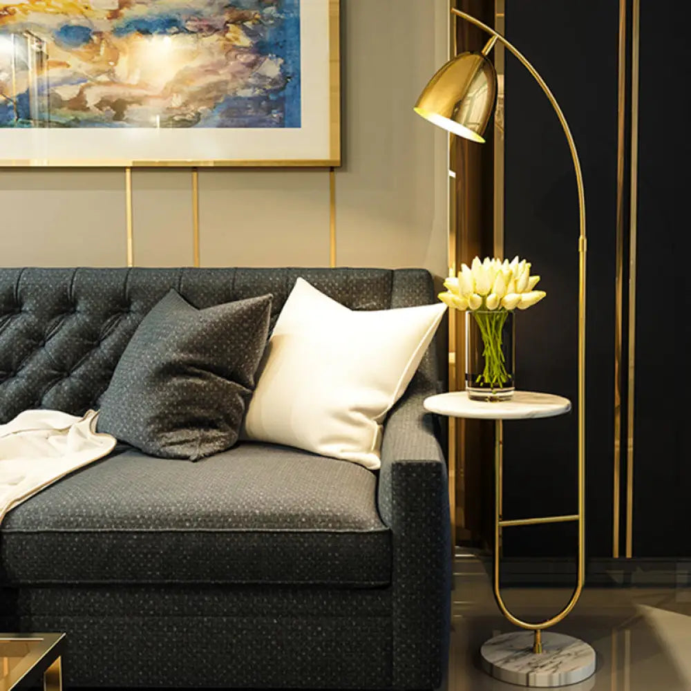 Postmodern Metal Floor Lamp With Bell Shape And Side Table - Perfect For Reading In The Living Room