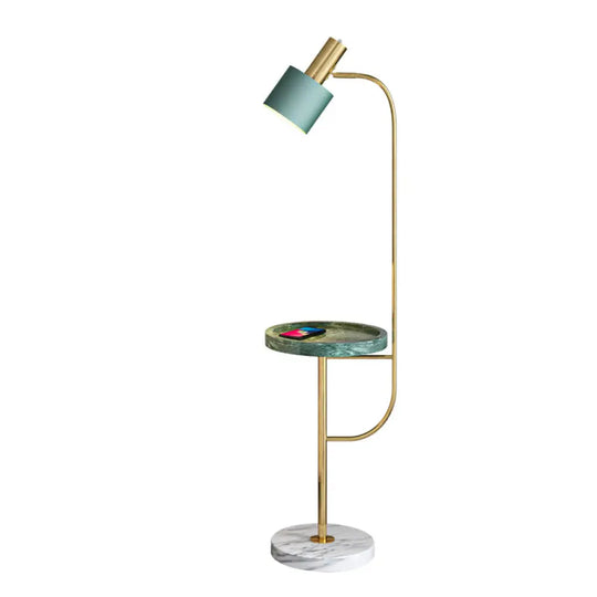 Postmodern Metal Floor Lamp With Swivel Feature And Marble Tray/Base Green