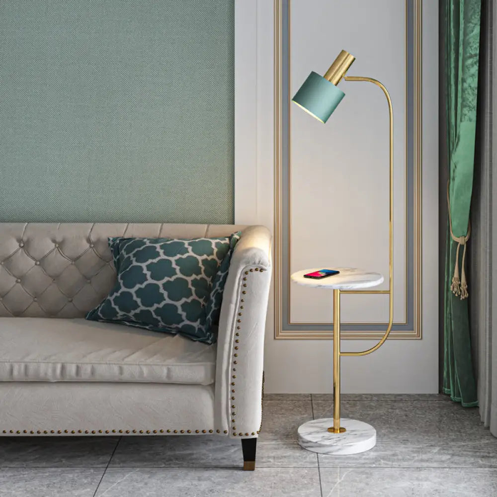 Postmodern Metal Floor Lamp With Swivel Feature And Marble Tray/Base White