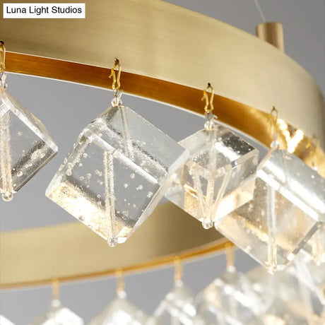 Postmodern Metal Gold Pendant Light With Led Warm/White & Crystal Drop