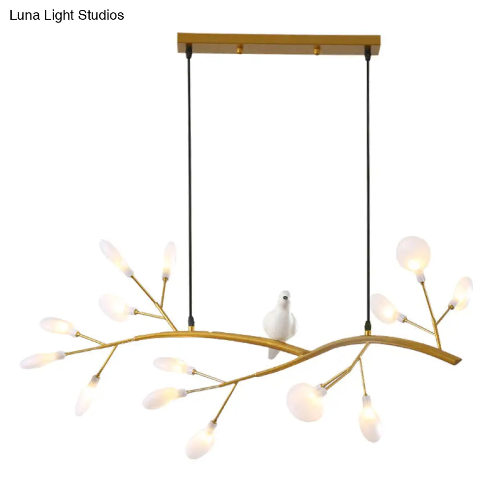 Postmodern Metal Island Light With Bird And 15-Head Hanging Lamp For Restaurants