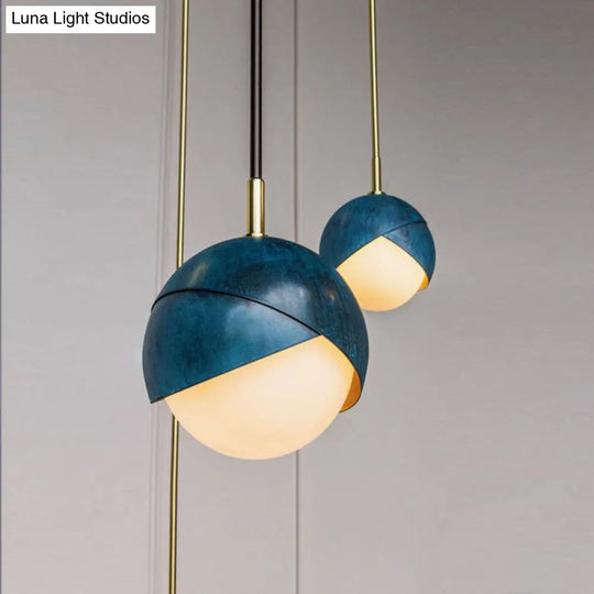 Postmodern Metal 1-Head Blue Hanging Lamp - Semi Sphere Shade Pendant 5.5/9.5 Wide