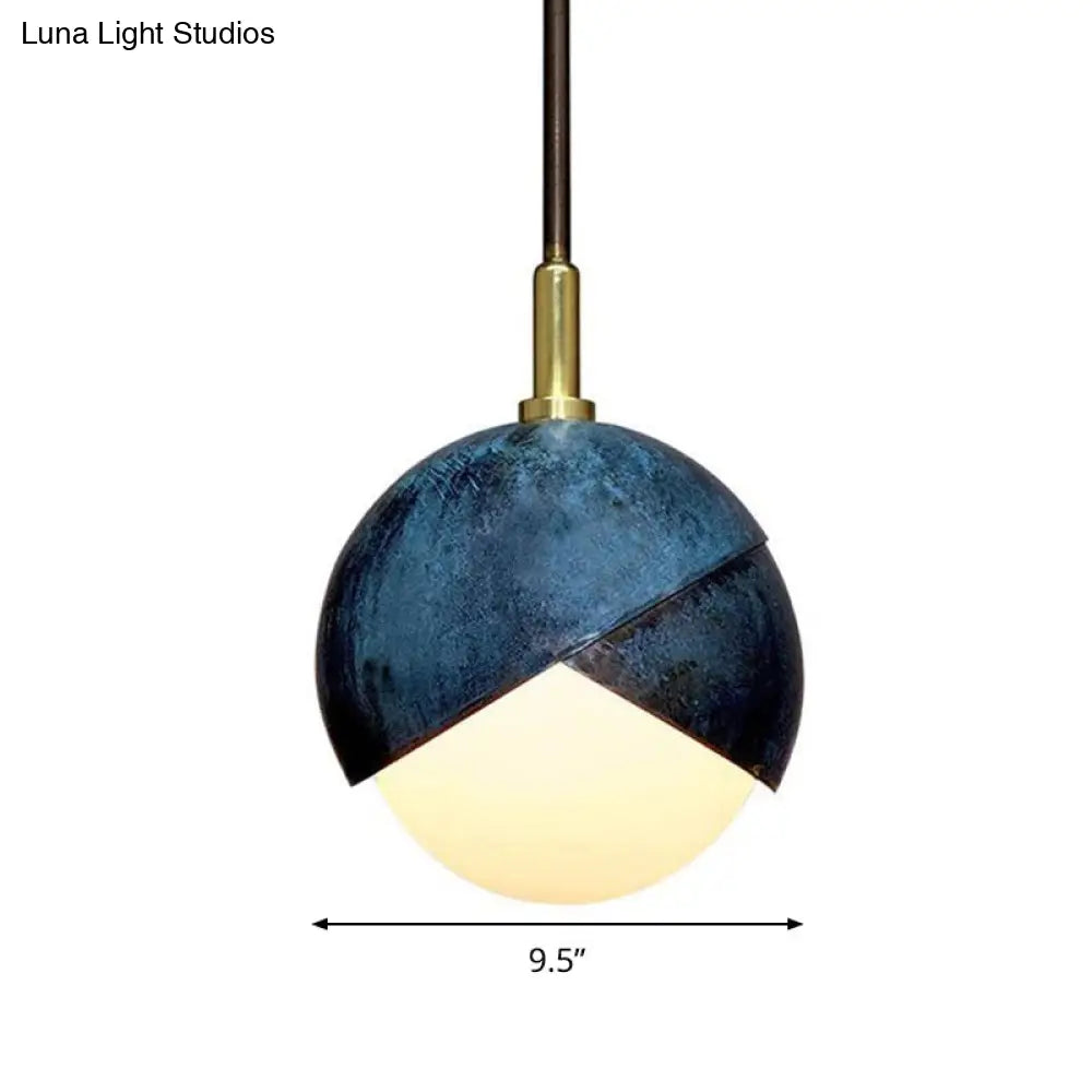 Postmodern Metal 1-Head Blue Hanging Lamp - Semi Sphere Shade Pendant 5.5/9.5 Wide