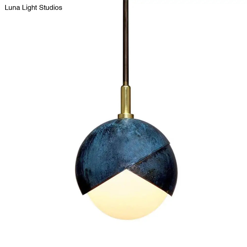 Postmodern Metal 1-Head Blue Hanging Lamp - Semi Sphere Shade Pendant 5.5/9.5 Wide