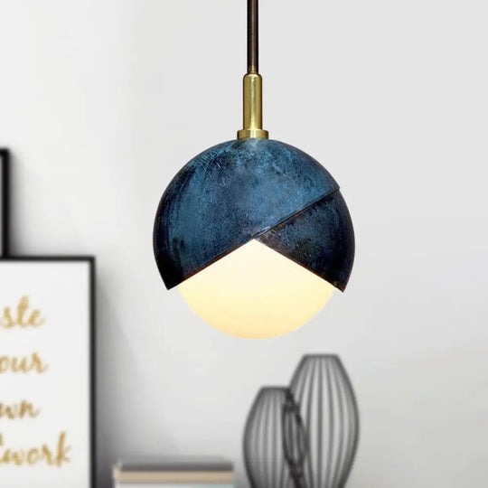 Postmodern Metal Pendant Lamp: Semi Sphere Shade 1 Head Blue Hanging 5.5’/9.5’ Wide / 5.5’