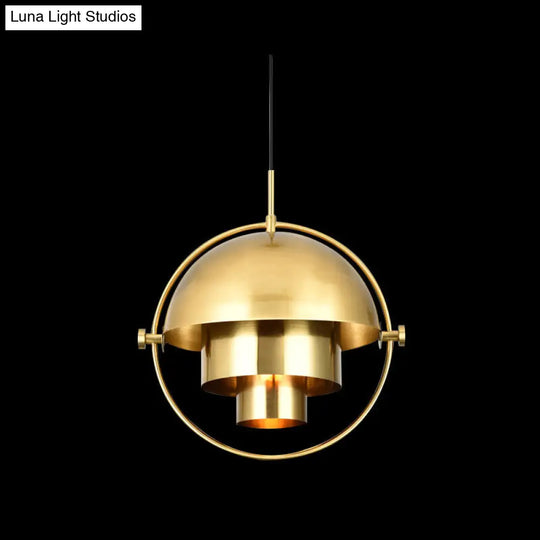 Modern Metal Pendant Light For Restaurants: Rollover Quart-Sphere Design Gold