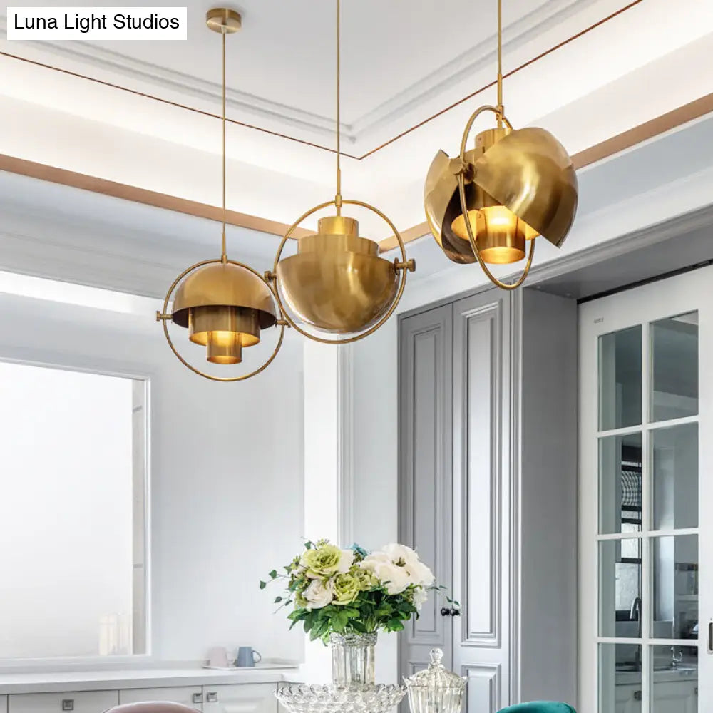 Modern Metal Pendant Light For Restaurants: Rollover Quart-Sphere Design