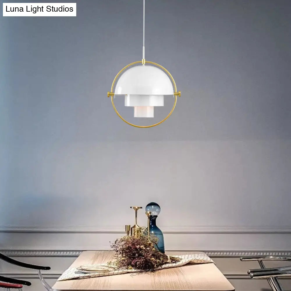 Modern Metal Pendant Light For Restaurants: Rollover Quart-Sphere Design White