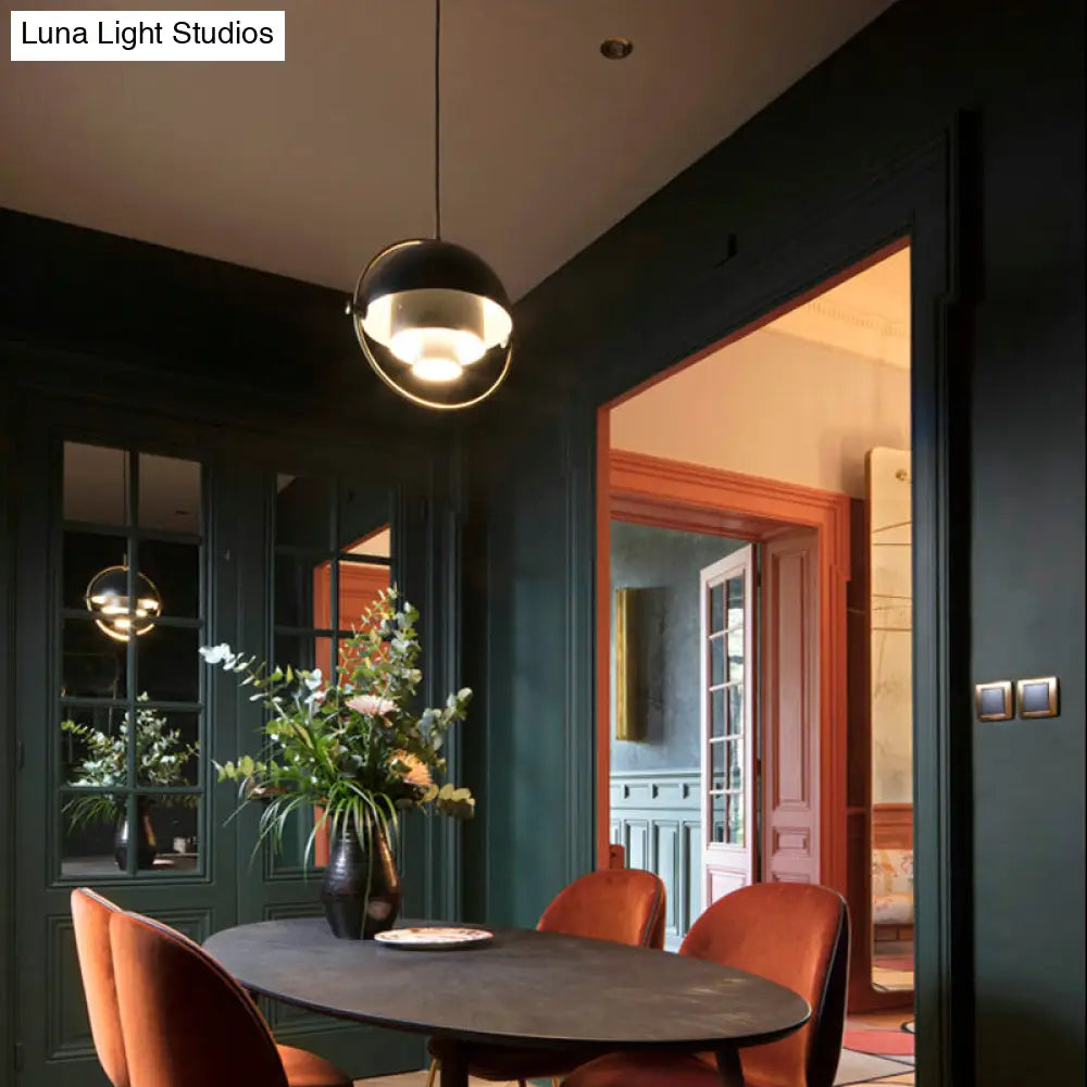 Modern Metal Pendant Light For Restaurants: Rollover Quart-Sphere Design Black