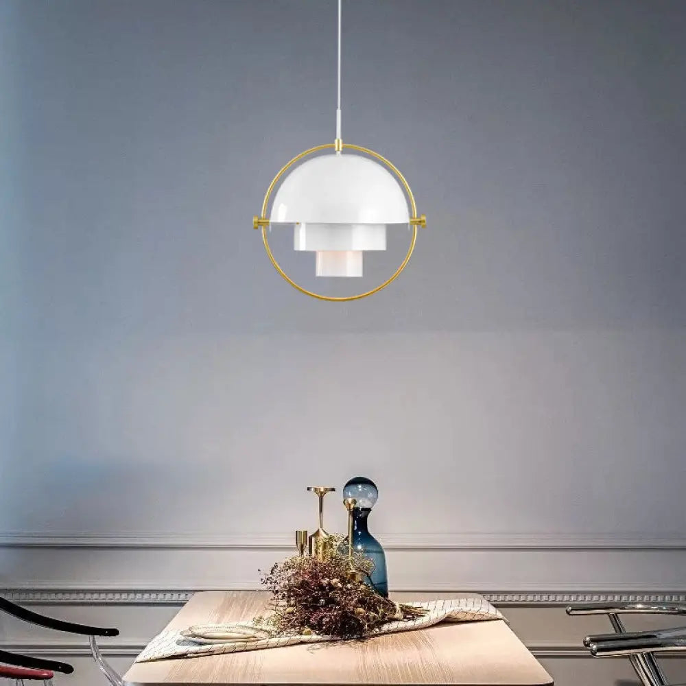 Postmodern Metal Pendant Lighting - Rollover Quart-Sphere: Single Restaurant Hanging Light White