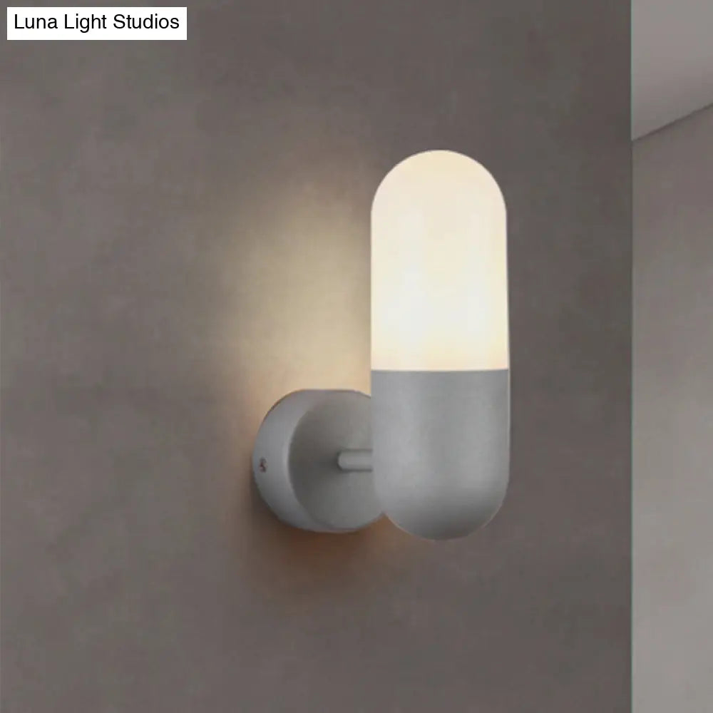 Postmodern Metal Wall Sconce Light: Capsule Design 1-Light Black/Gray/White Bedroom Décor