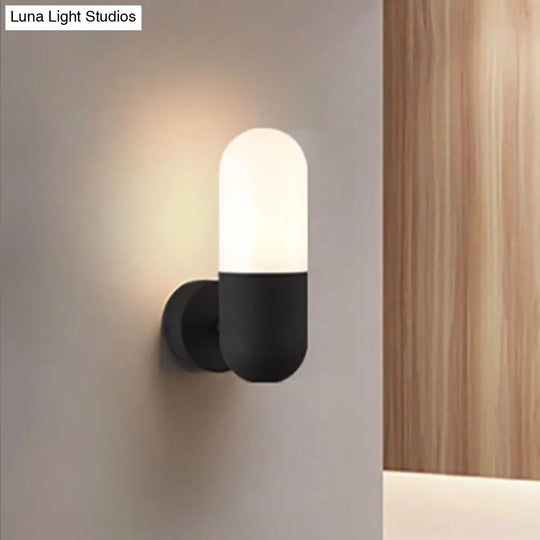 Postmodern Metal Wall Sconce Light: Capsule Design 1-Light Black/Gray/White Bedroom Décor