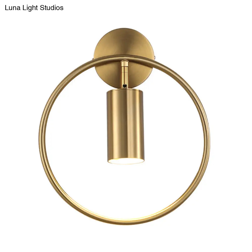 Postmodern Metallic Wall Mount Sconce Light With Halo Ring - 1 Head Bedside Solution