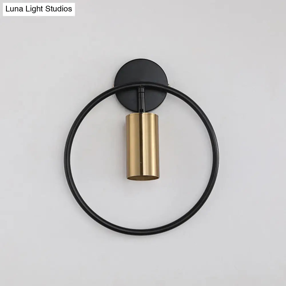 Postmodern Metallic Wall Mount Sconce Light With Halo Ring - 1 Head Bedside Solution