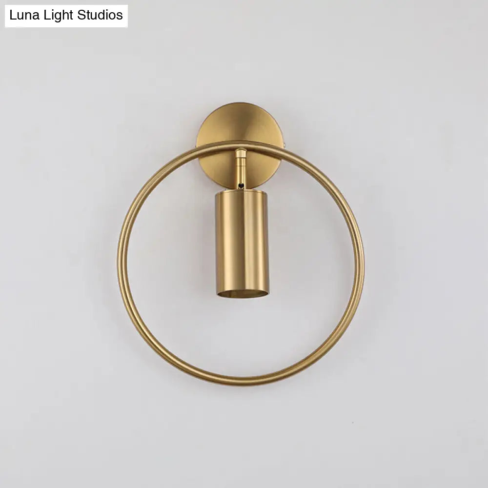 Postmodern Metallic Wall Mount Sconce Light With Halo Ring - 1 Head Bedside Solution