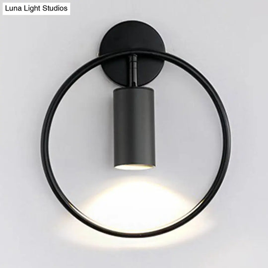 Postmodern Metallic Wall Mount Sconce Light With Halo Ring - 1 Head Bedside Solution