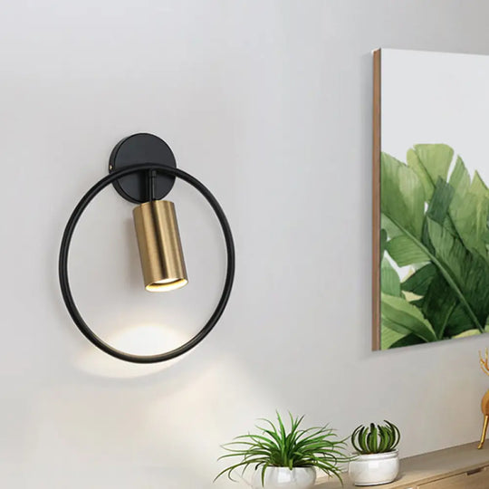 Postmodern Metallic Wall Mount Sconce Light With Halo Ring - 1 Head Bedside Solution Black-Gold