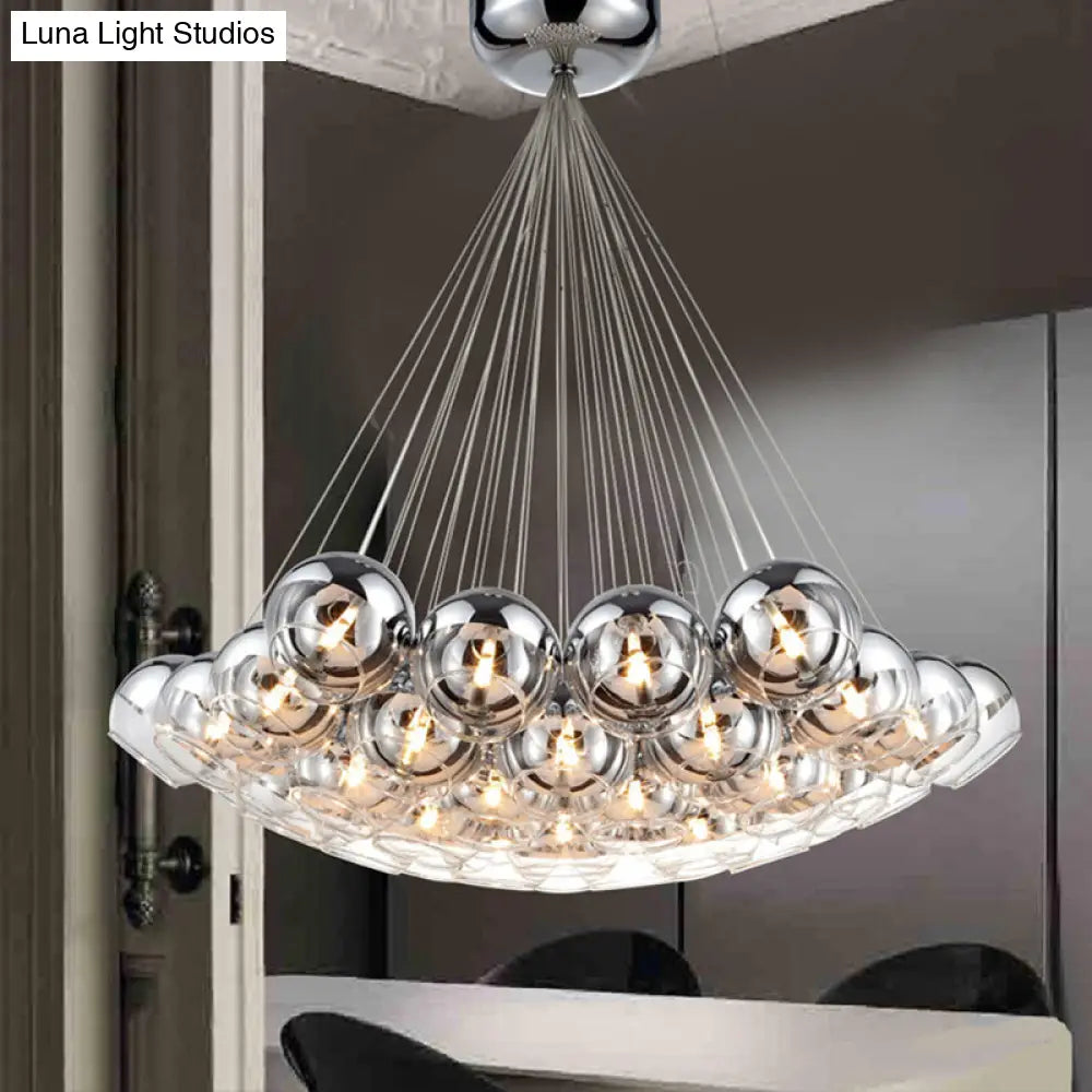 Sleek Silver Mirrored Glass Pendant Light - Postmodern Hanging For Dining Table