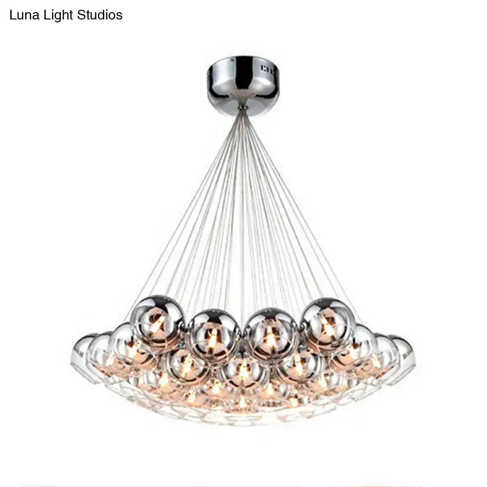 Sleek Silver Mirrored Glass Pendant Light - Postmodern Hanging For Dining Table