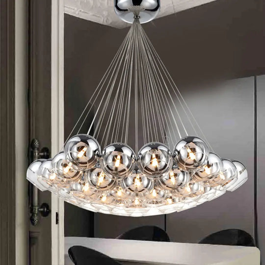 Postmodern Mirrored Glass Pendant Light - 37-Light Silver For Multiple Hanging Over Dining Table