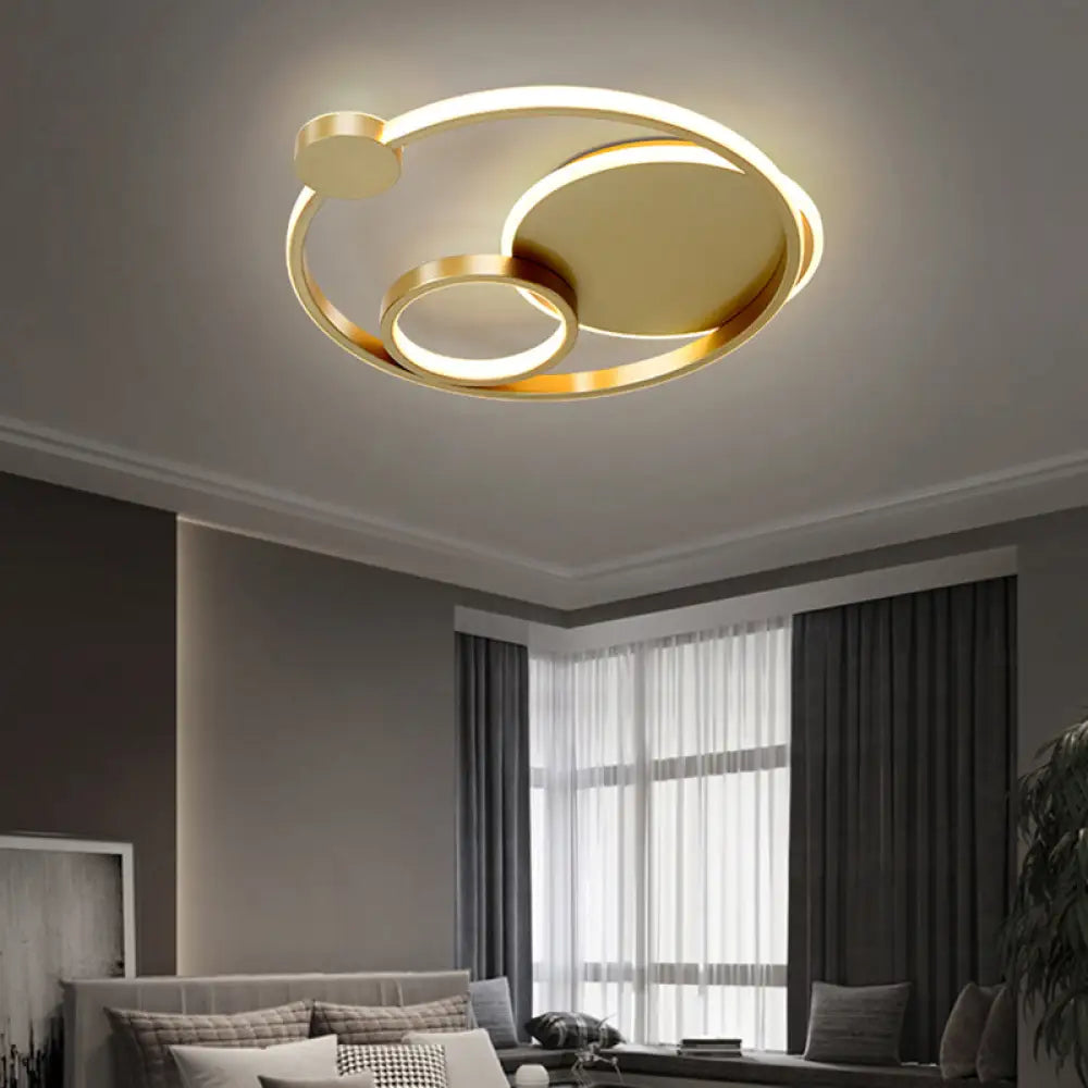 Postmodern Multi-Ring Metal Led Flush Mount Ceiling Lamp For Bedroom Gold / 16’ White Light