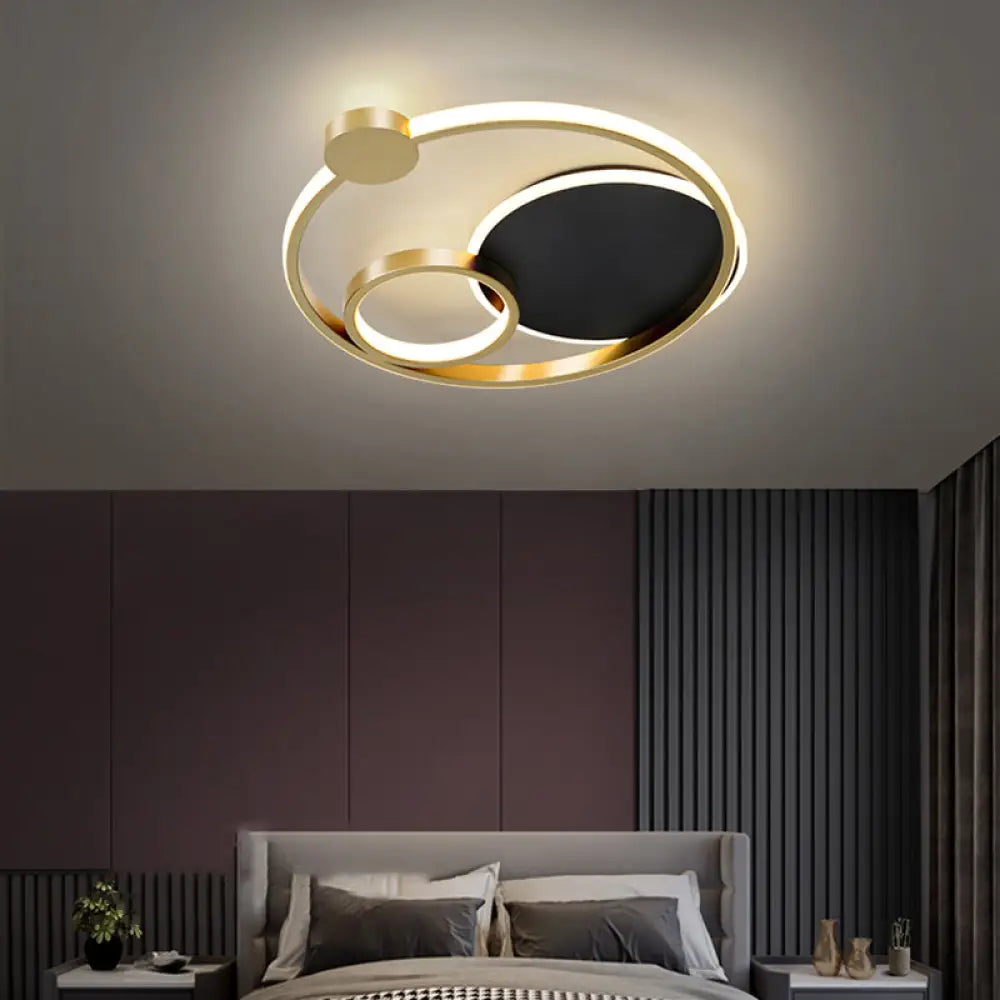 Postmodern Multi-Ring Metal Led Flush Mount Ceiling Lamp For Bedroom Gold-Black / 16’ White Light