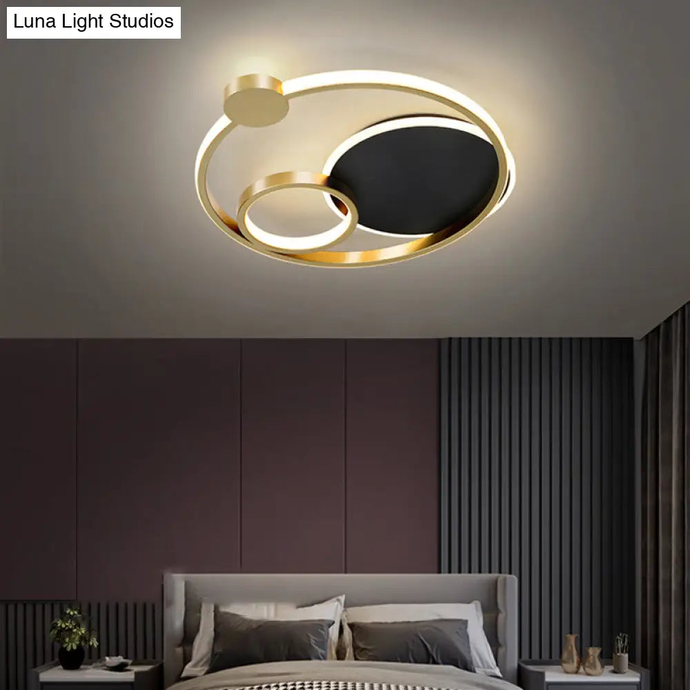 Modern Metal Led Flushmount Ceiling Lamp For Bedroom Gold-Black / 16 White