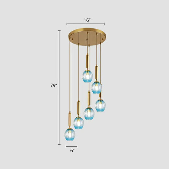 Postmodern Ombre Glass Ceiling Pendant Light For Living Room 6 / Blue