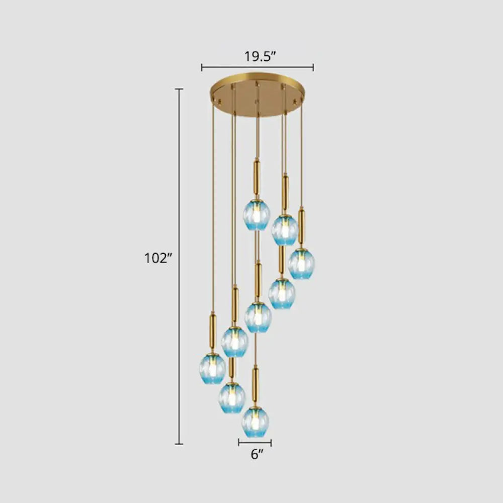 Postmodern Ombre Glass Ceiling Pendant Light For Living Room 9 / Blue