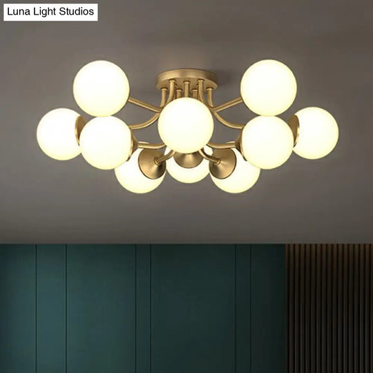 Postmodern Opal Glass Gold Plated Chandelier - Semi Flush Ceiling Light For Living Room