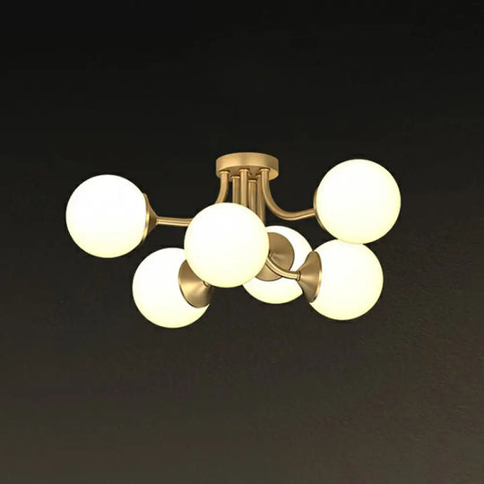 Postmodern Opal Glass Gold Plated Chandelier - Semi Flush Ceiling Light For Living Room 6 /