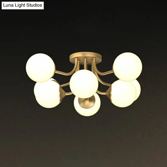 Postmodern Opal Glass Gold Plated Chandelier - Semi Flush Ceiling Light For Living Room 8 /